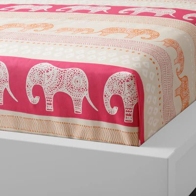 IKEA BARDVAL Flat sheet and pillowcase, elephant grey/pink, 150x250/50x80 cm (59x98/20x31 ") | IKEA Bed linen | Eachdaykart