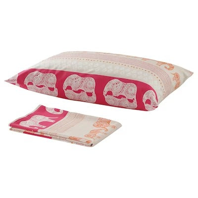 IKEA BARDVAL Flat sheet and pillowcase, elephant grey/pink, 150x250/50x80 cm (59x98/20x31 ") | IKEA Bed linen | Eachdaykart