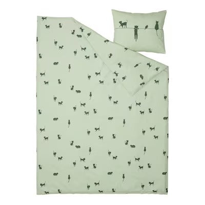 IKEA BARNDROM Duvet cover and pillowcase, cat pattern/green, 150x200/50x80 cm (59x79/20x31 ") | IKEA Bed linen | Eachdaykart