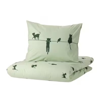 IKEA BARNDROM Duvet cover and pillowcase, cat pattern/green, 150x200/50x80 cm (59x79/20x31 ") | IKEA Bed linen | Eachdaykart