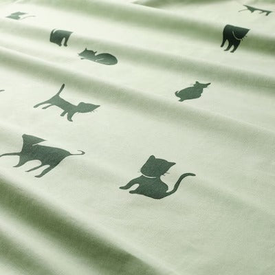 IKEA BARNDROM Duvet cover and pillowcase, cat pattern/green, 150x200/50x80 cm (59x79/20x31 ") | IKEA Bed linen | Eachdaykart