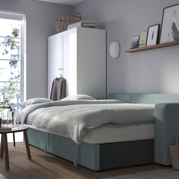 IKEA Barslov 3 seat sofa bed with chaise longue tibbleby light grey turquoise