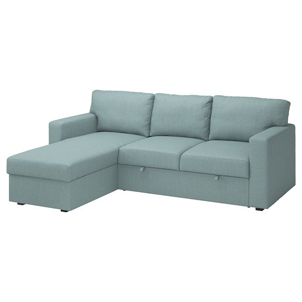 IKEA Barslov 3 seat sofa bed with chaise longue tibbleby light grey turquoise
