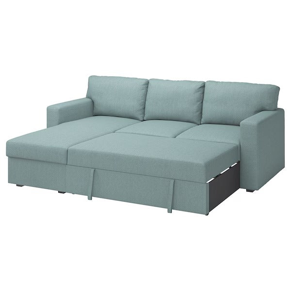 IKEA Barslov 3 seat sofa bed with chaise longue tibbleby light grey turquoise
