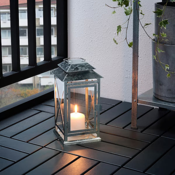 IKEA BEFASTA Lantern f block candle, in/outdoor, galvanised | IKEA Lanterns | Eachdaykart