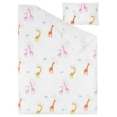 IKEA BERGFINK 3-piece bedlinen set with bag, green giraffe, 150x200/50x80 cm (59x78 3/4/19 5/8x31 1/2 ") | IKEA Bed linen | Eachdaykart