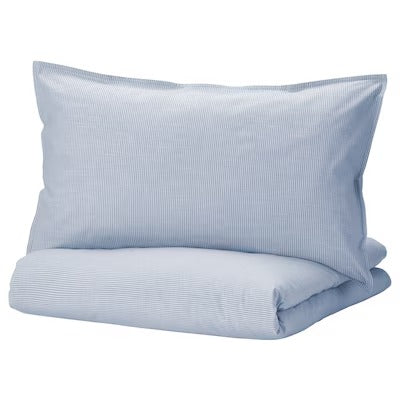 IKEA BERGPALM Duvet cover and pillowcase, blue/striped, 150x200/50x80 cm (59x79/20x31 ") | IKEA Bed linen | Eachdaykart
