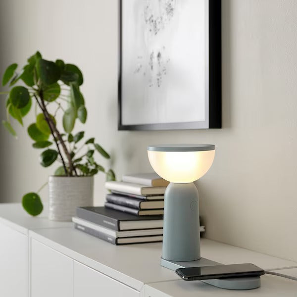 IKEA BETTORP LED mobile lamp w wireless charging, dimmable light grey-blue | IKEA Table Lamps | Eachdaykart