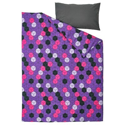 IKEA BLASKATA Duvet cover and pillowcase, purple/black patterned, 150x200/50x80 cm (59x79/20x31 ") | IKEA Bed linen | Eachdaykart