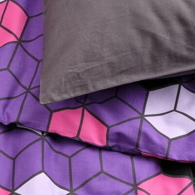 IKEA BLASKATA Duvet cover and pillowcase, purple/black patterned, 150x200/50x80 cm (59x79/20x31 ") | IKEA Bed linen | Eachdaykart