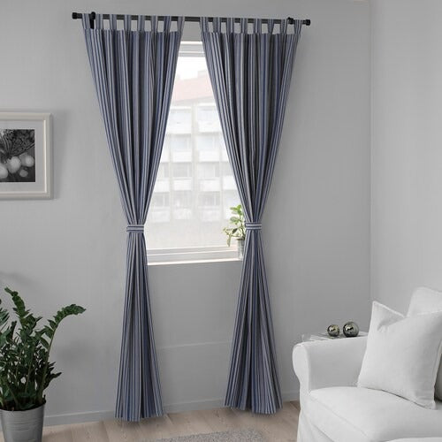 IKEA BLATRY Curtains, 1 pair, blue/stripe, 140x250 cm (55x98 ") | IKEA Curtains | Eachdaykart