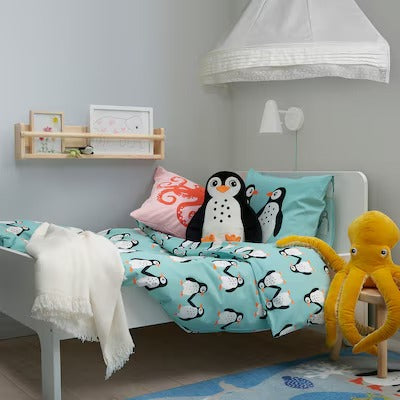 IKEA BLAVINGAD Duvet cover and pillowcase, penguin pattern/light turquoise, 150x200/50x80 cm (59x78 3/4/20x31 ") | IKEA Bed linen | Eachdaykart