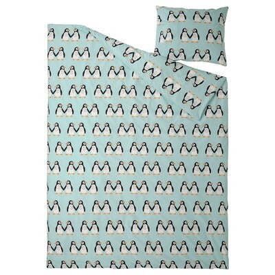 IKEA BLAVINGAD Duvet cover and pillowcase, penguin pattern/light turquoise, 150x200/50x80 cm (59x78 3/4/20x31 ") | IKEA Bed linen | Eachdaykart