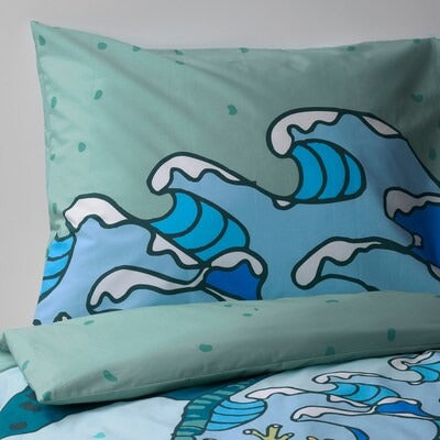 IKEA BLAVINGAD Duvet cover and pillowcase, turtle pattern/turquoise, 150x200/50x80 cm (59x78 3/4/20x31 ") | IKEA Bed linen | Eachdaykart