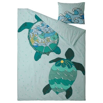 IKEA BLAVINGAD Duvet cover and pillowcase, turtle pattern/turquoise, 150x200/50x80 cm (59x78 3/4/20x31 ") | IKEA Bed linen | Eachdaykart