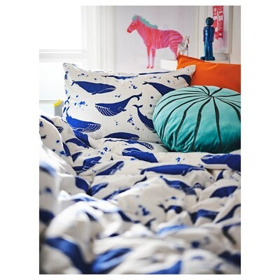 IKEA BLAVINGAD Duvet cover and pillowcase, whale pattern blue/white, 150x200/50x80 cm (59x78 3/4/20x31 ") | IKEA Bed linen | Eachdaykart