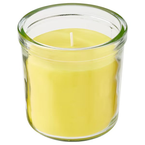 IKEA Blodhagg scented candle in glass lemon lemongrass yellow