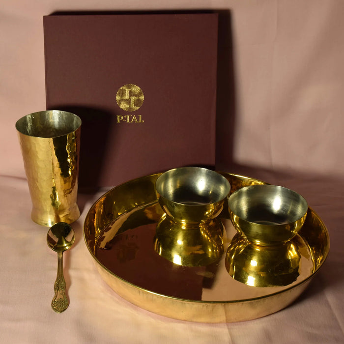 Brass Thaali Set 5 pieces set 1 Thaali, 2 bowls, 1 glass and 1 spoon | Brass eating plate