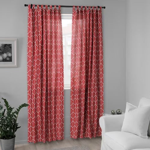 IKEA Brittkarin Curtains 1 pair leaf patterned red