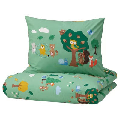 IKEA BRUMMIG Duvet cover and pillowcase, forest animal pattern/multicolour, 150x200/50x80 cm (59x79/20x31 ") | IKEA Bed linen | Eachdaykart