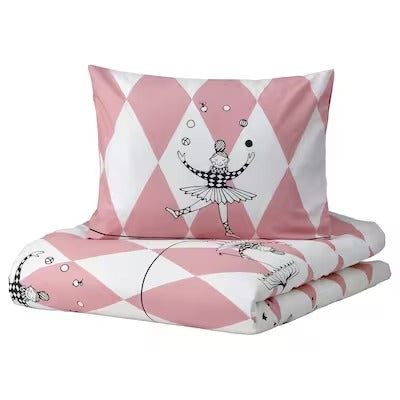 IKEA BUSENKEL Duvet cover and pillowcase, ballerina pattern pink/white, 150x200/50x80 cm (59x79/20x31 ") | IKEA Bed linen | Eachdaykart