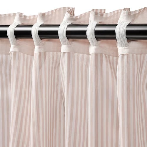IKEA Bymott Curtains 1 pair white beige striped