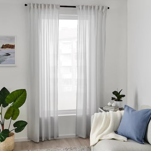 IKEA BYMOTT Curtains, 1 pair, white/light grey striped, 120x250 cm (47x98 ") | IKEA Curtains | Eachdaykart