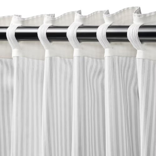 IKEA BYMOTT Curtains, 1 pair, white/light grey striped, 120x250 cm (47x98 ") | IKEA Curtains | Eachdaykart