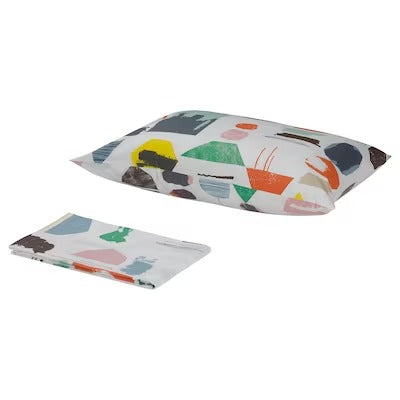 IKEA DOFTKLINT Flat sheet and pillowcase, white/multicolour, 150x260/50x80 cm (59x102/20x31 ") | IKEA Bed linen | Eachdaykart