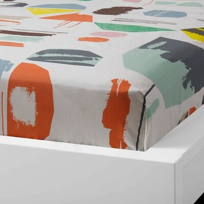 IKEA DOFTKLINT Flat sheet and pillowcase, white/multicolour, 150x260/50x80 cm (59x102/20x31 ") | IKEA Bed linen | Eachdaykart