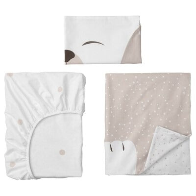 IKEA DROMSLOTT 3-piece bedlinen set for cot, puppy pattern/beige, 60x120 cm (23 ½x47 ¼ ") | IKEA Bed linen | Eachdaykart