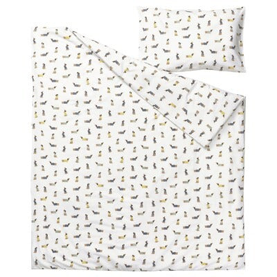 IKEA DROMSLOTT Duvet cover 1 pillowcase for cot, puppy pattern/multicolour, 110x125/35x55 cm (43x49/14x22 ") | IKEA Bed linen | Eachdaykart