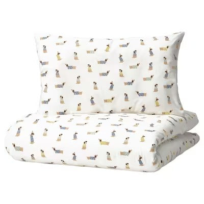 IKEA DROMSLOTT Duvet cover 1 pillowcase for cot, puppy pattern/multicolour, 110x125/35x55 cm (43x49/14x22 ") | IKEA Bed linen | Eachdaykart