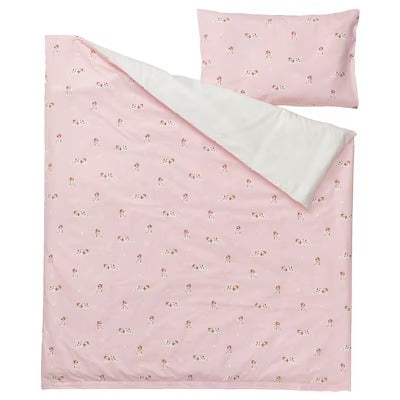 IKEA DROMSLOTT Duvet cover 1 pillowcase for cot, puppy pattern/pink, 110x125/35x55 cm (43x49/14x22 ") | IKEA Bed linen | Eachdaykart