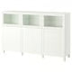 IKEA BESTA Storage combination with doors, white Lappviken/light grey-beige clear glass, 180x42x112 cm (70 7/8x16 1/2x44 1/8 ")