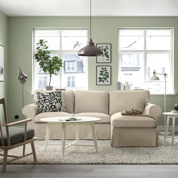 IKEA Ektorp 3 seat sofa with chaise longue kilanda light beige