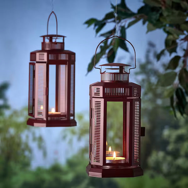 IKEA ENRUM Lantern for pillar candle, in/out, brown-red, 28 cm (11 ") | IKEA Lanterns