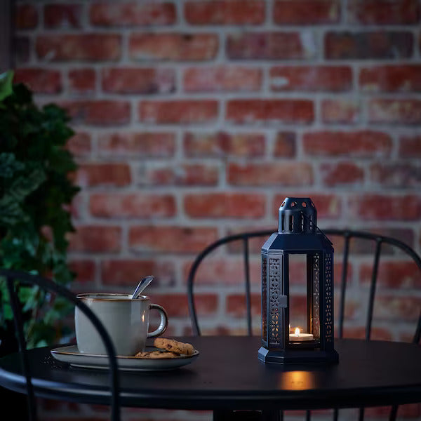IKEA ENRUM Lantern for tealight, in/outdoor, black-blue, 22 cm (8 ¾ ") | IKEA Lanterns