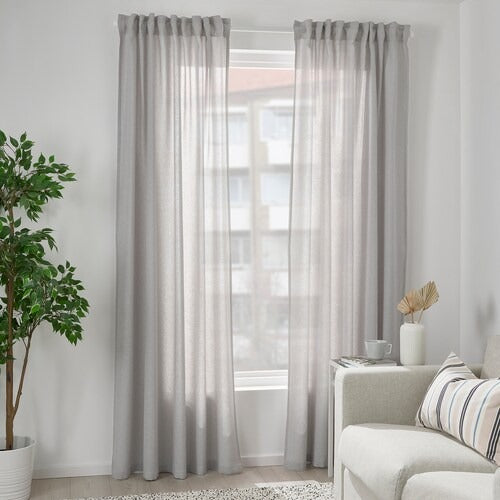 IKEA FJADERMOTT Curtains, 1 pair, white/grey, 145x250 cm (57x98 ") | IKEA Curtains | Eachdaykart