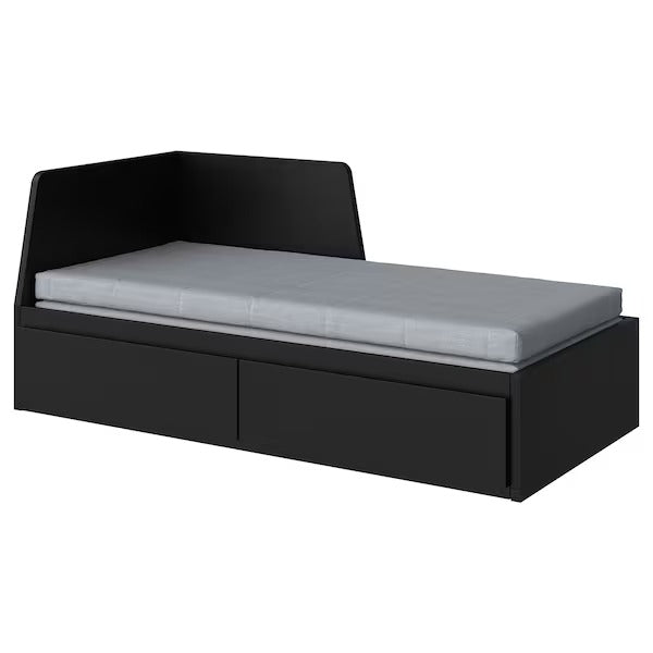 IKEA Flekke day bed with 2 drawers 2 mattresses black brown agotnes firm