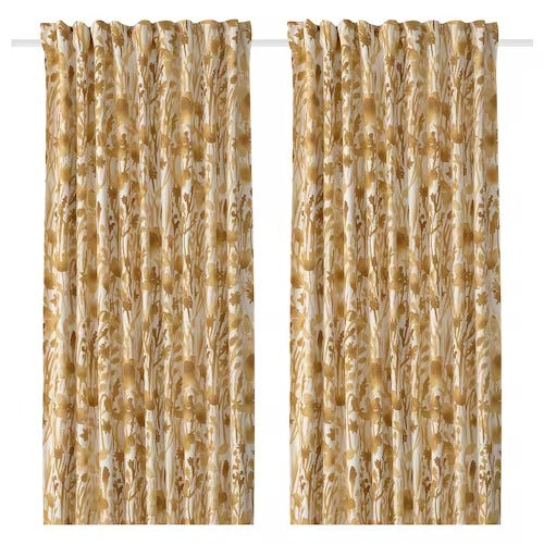 IKEA FLENTIMOTEJ Curtains, 1 pair, light beige/floral pattern, 145x250 cm (57x98 ") | IKEA Curtains | Eachdaykart