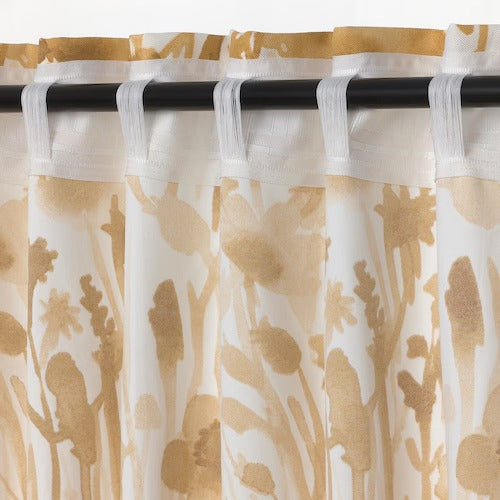 IKEA FLENTIMOTEJ Curtains, 1 pair, light beige/floral pattern, 145x250 cm (57x98 ") | IKEA Curtains | Eachdaykart