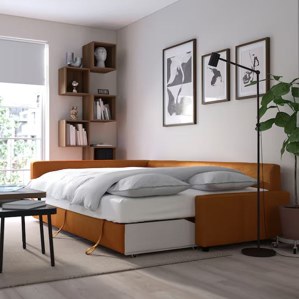 IKEA Friheten klagshamn corner sofa bed faringe brown orange