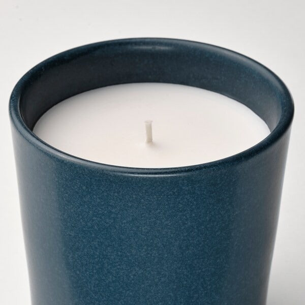 IKEA Fruktskog scented candle in ceramic jar vetiver and geranium black turquoise