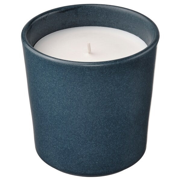 IKEA Fruktskog scented candle in ceramic jar vetiver and geranium black turquoise