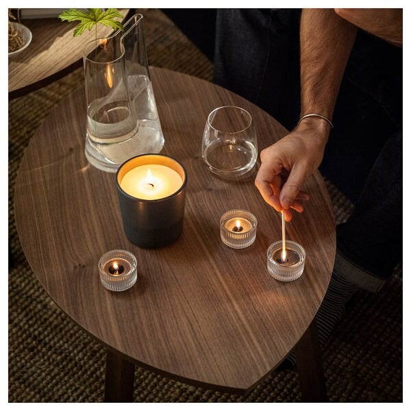 IKEA Fruktskog scented candle in ceramic jar vetiver and geranium black turquoise