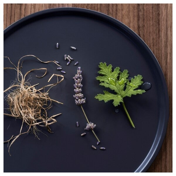 IKEA Fruktskog scented candle in glass vetiver geranium black turquoise