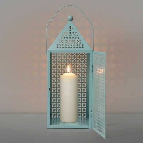 IKEA GOKVALLA Lantern for block candle, blue | IKEA Indoor lanterns | Eachdaykart