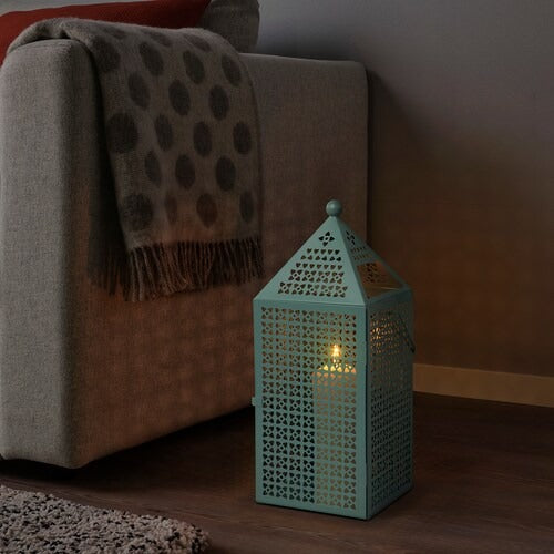 IKEA GOKVALLA Lantern for block candle, blue | IKEA Indoor lanterns | Eachdaykart