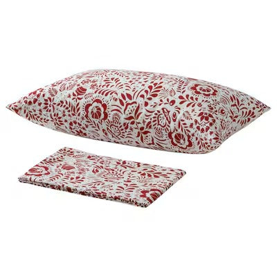 IKEA GULDKARVEL Flat sheet and pillowcase, white/red, 150x260/50x80 cm (59x102/20x31 ") | IKEA Bed linen | Eachdaykart